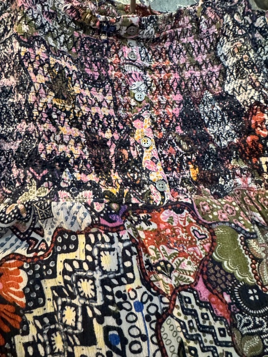 Loft size L Bohemian Multi-Color Smocked Maxi Dress with Tie Straps - Picture 4 of 5